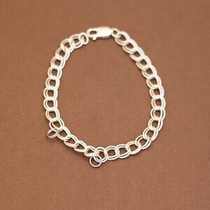7 inch, Vintage Double Curb Chains Silver Tone Chain Bracelet - U26